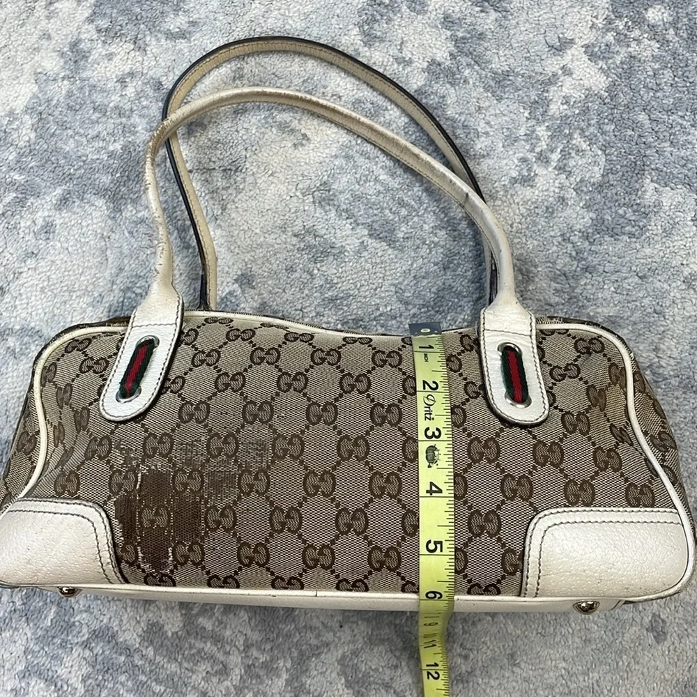 Vintage Gucci Princy GG Monogram Logo Sherry Line Web Shoulder Bag Tan Ivory